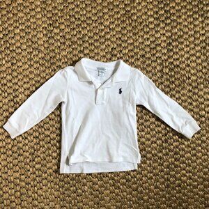 Ralph Lauren Boys 18M long sleeve white pique cotton polo collared shirt